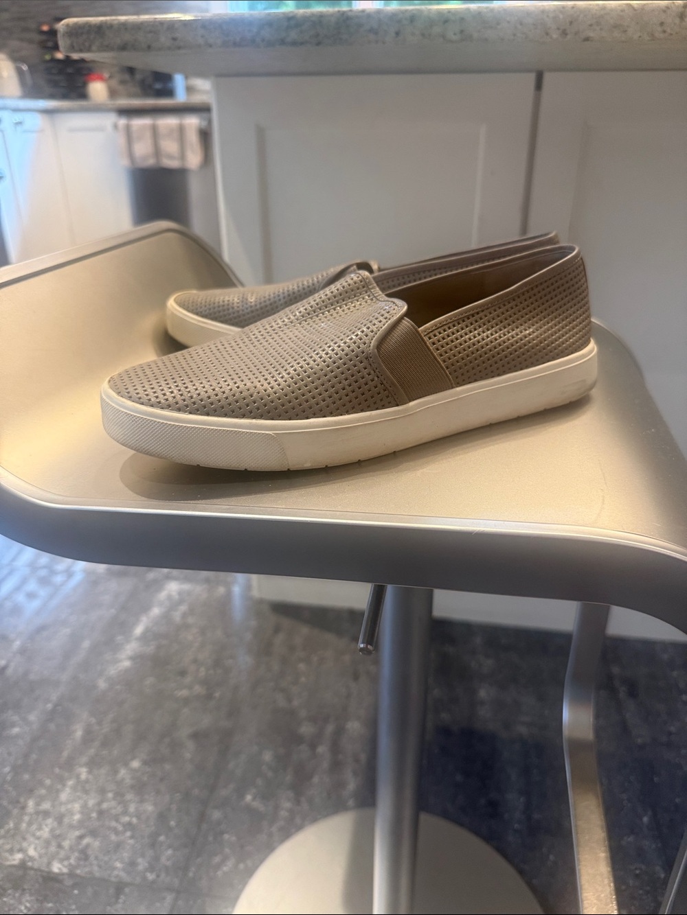 Vince Perforated Slip-On Loafers in grey with White rubberSole